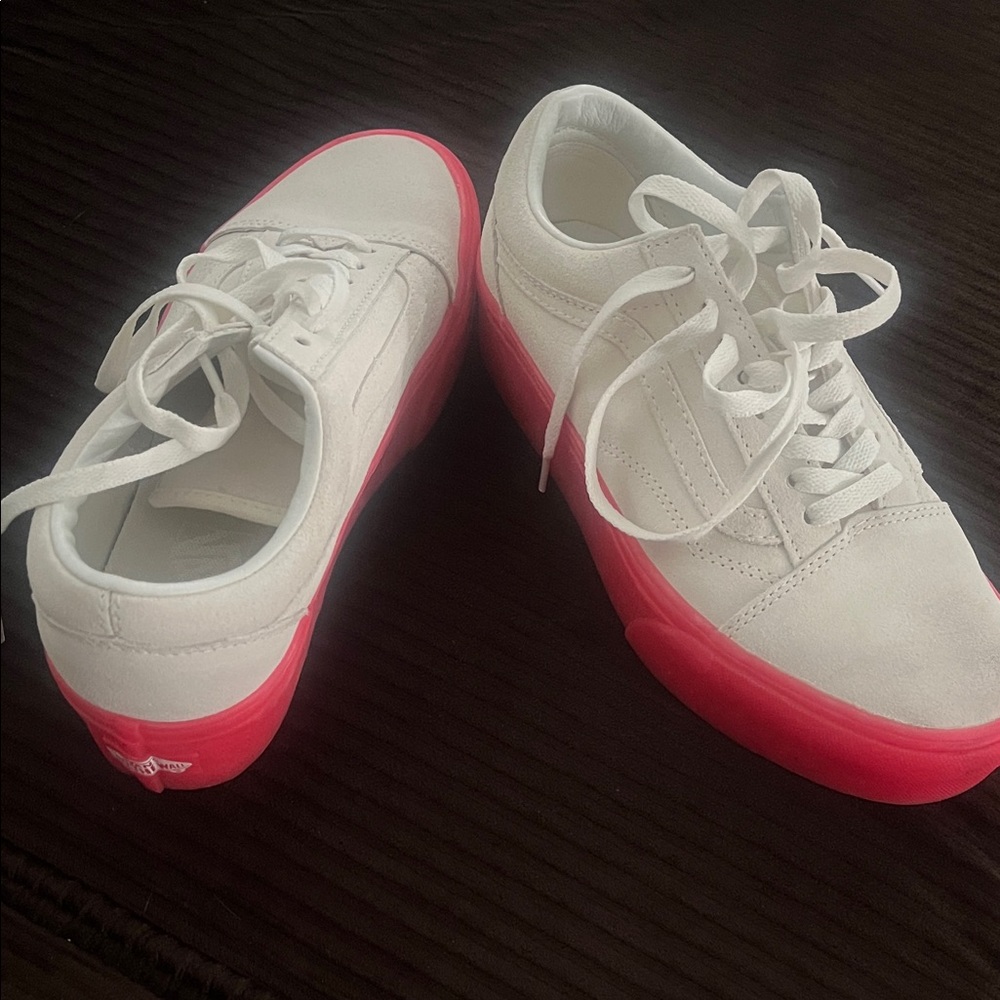Vans White Sneakers with Pink Soles